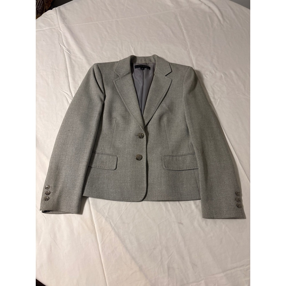Anne Klein Suit Blazer Womens 10 Grey 2-Button Lined Career Jacket